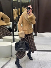 Brown Suead Faux Fur Patchwork Jacket
